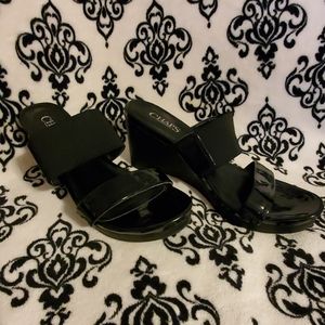 Chaps wedge sandals. Black patent